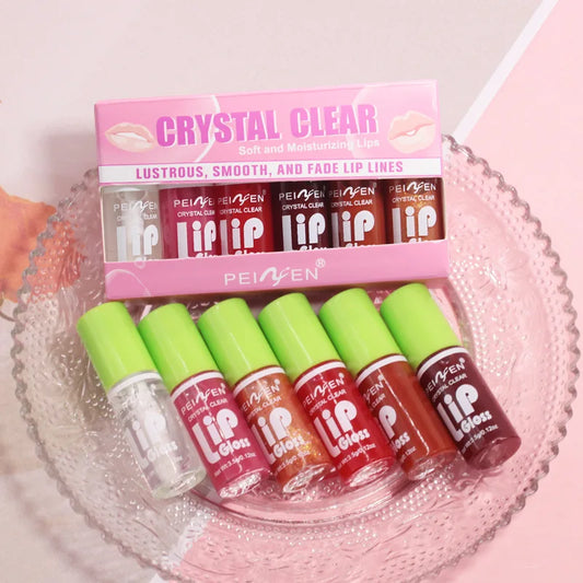 6 Pieces Glass Mirror Lip Gloss Set, Hydrating Lightweight Lip Balm, Glossy Shimmer Sheer Tint Peach Cherry Pink
