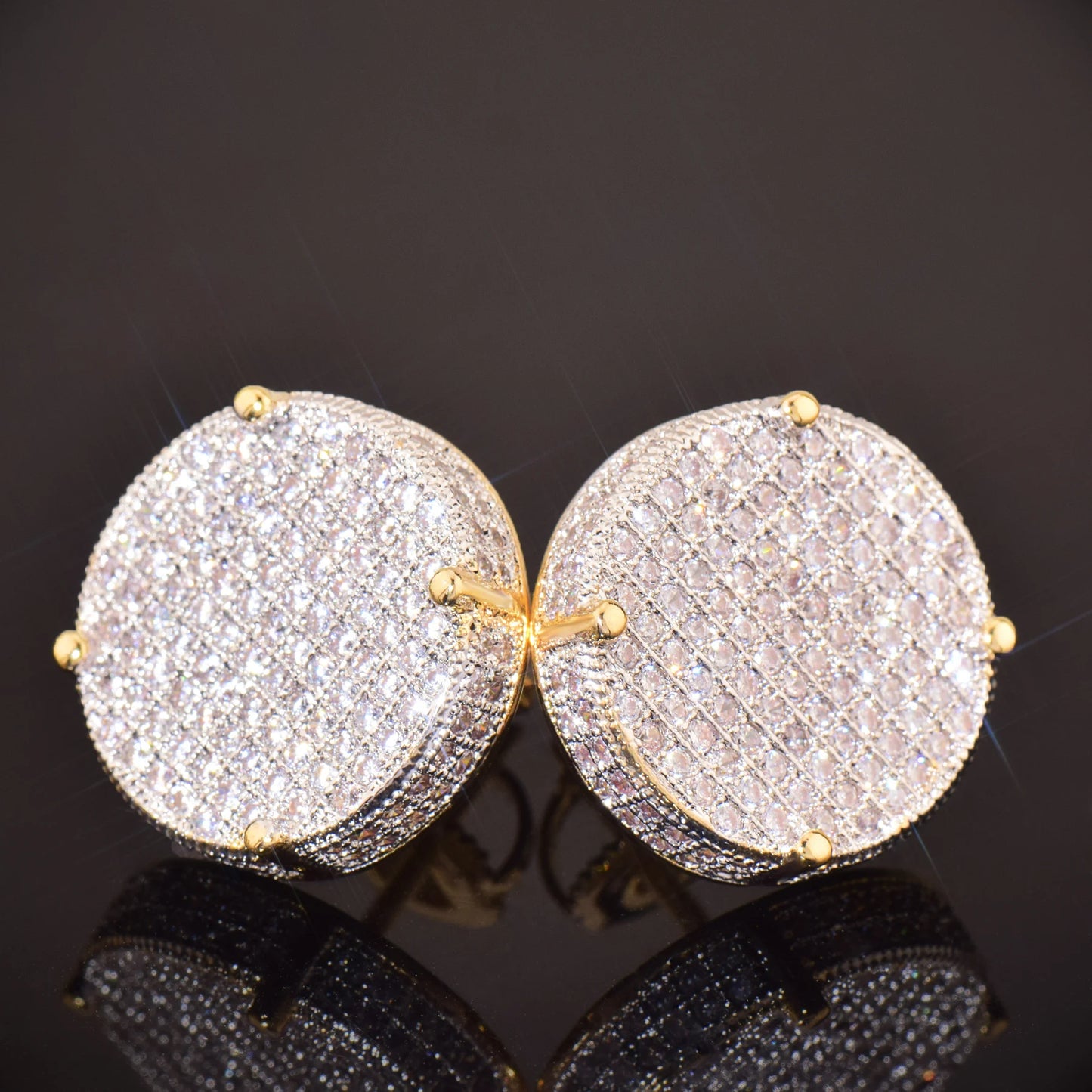 CUC 14MM Big Round Stud Screw Back Iced Out Cubic Zirconia Men/Women Earrings Gold Color