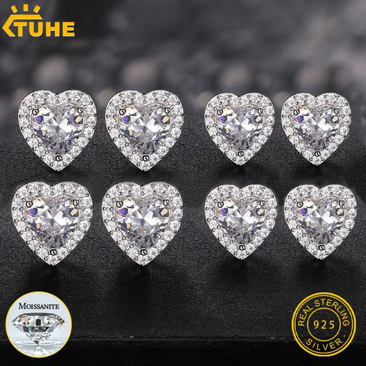 TUHE Unisex VVS1 Heart Moissanite Women Earrings 925 Silver 4MM/5MM Silver 925 Earrings