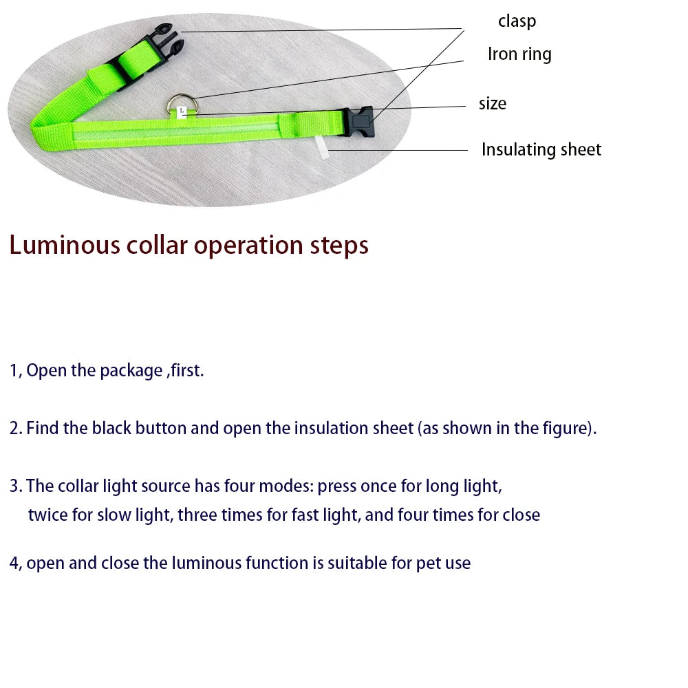 Nylon LED Night Safety Flashing Glow In The Dark Dog Leash Dogs Lumnious Fluorescent Pet Dog Collar