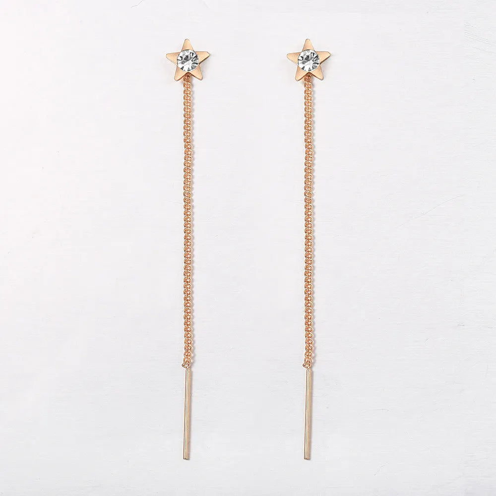 585 Rose Gold Color Long-Chain Drop Earrings for Women/Girls Star CZ DGE345