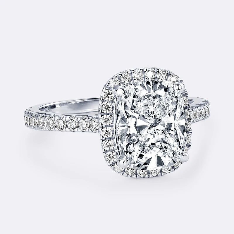 OXTAO GRA Certified Cushion Cut Moissanite Halo Engagement Ring for Women 925 Sterling Silver