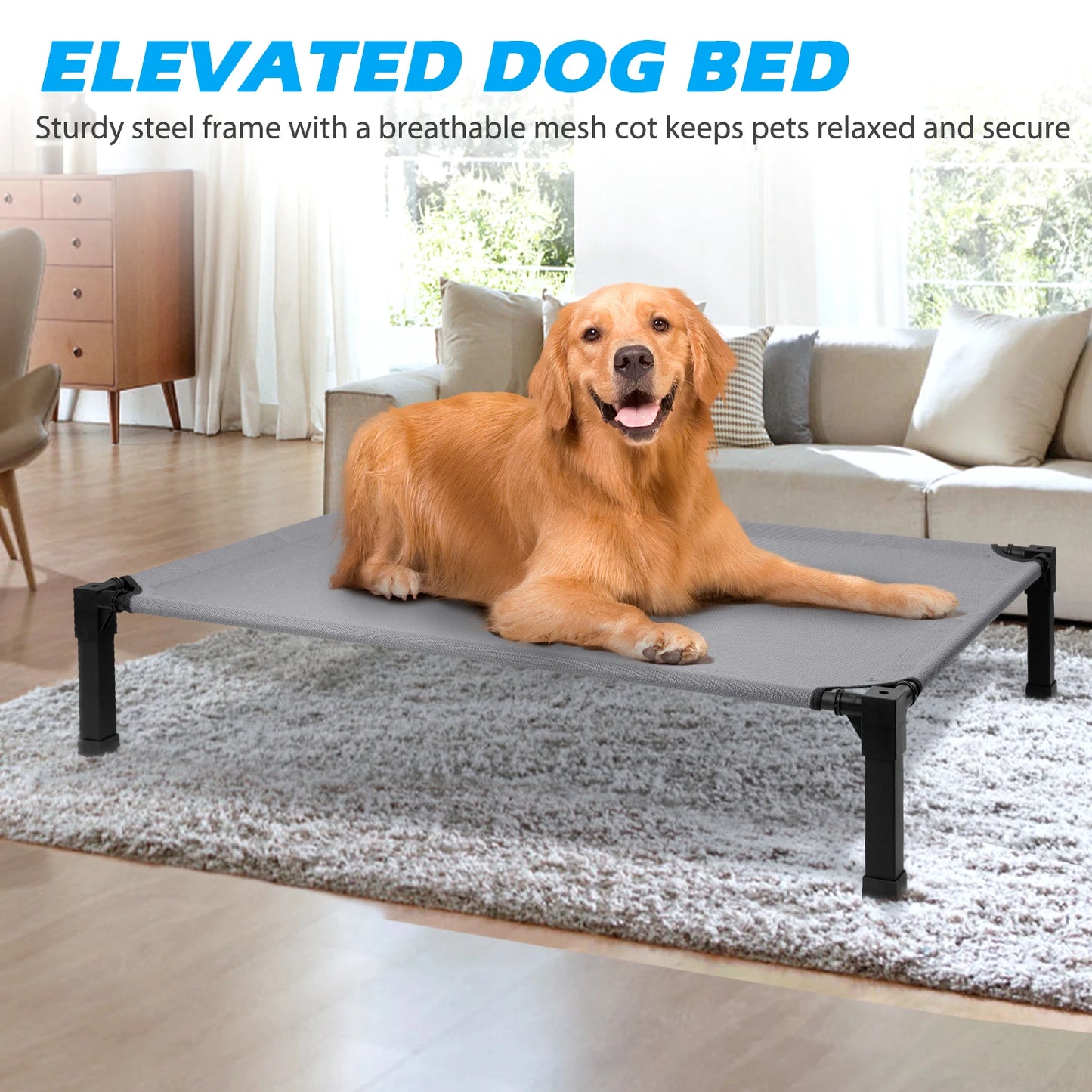 Elevated Cooling Raised Pet Cot, Chew Proof, Washable Breathable Mesh and Metal Frame