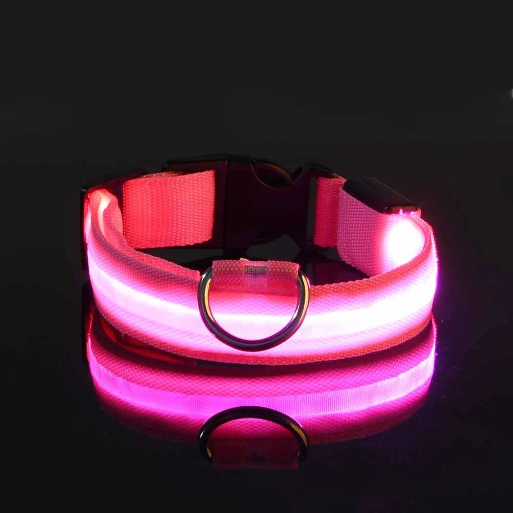 Nylon LED Night Safety Flashing Glow In The Dark Dog Leash Dogs Lumnious Fluorescent Pet Dog Collar