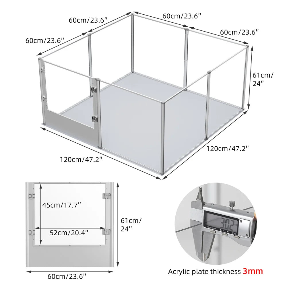 Extra Large Dog Playpen Acrylic Enclosure for Pet Animals, Bunny, Ferrets, Dog Fence Cage with Waterproof Fertility Pad