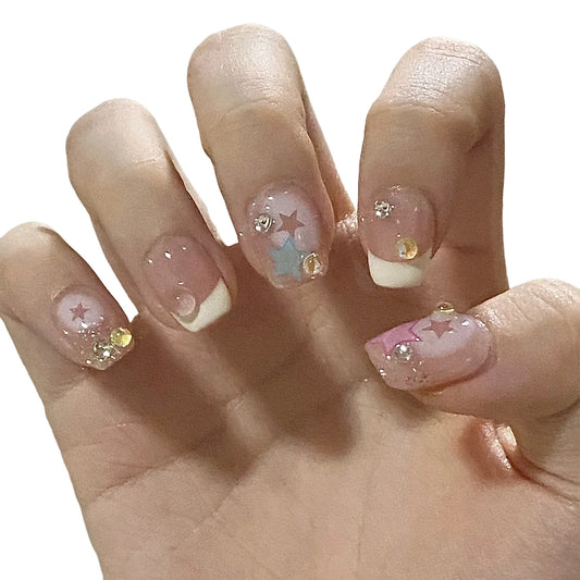 Rhinestones Decor Artificial Nail Glossy Waterproof