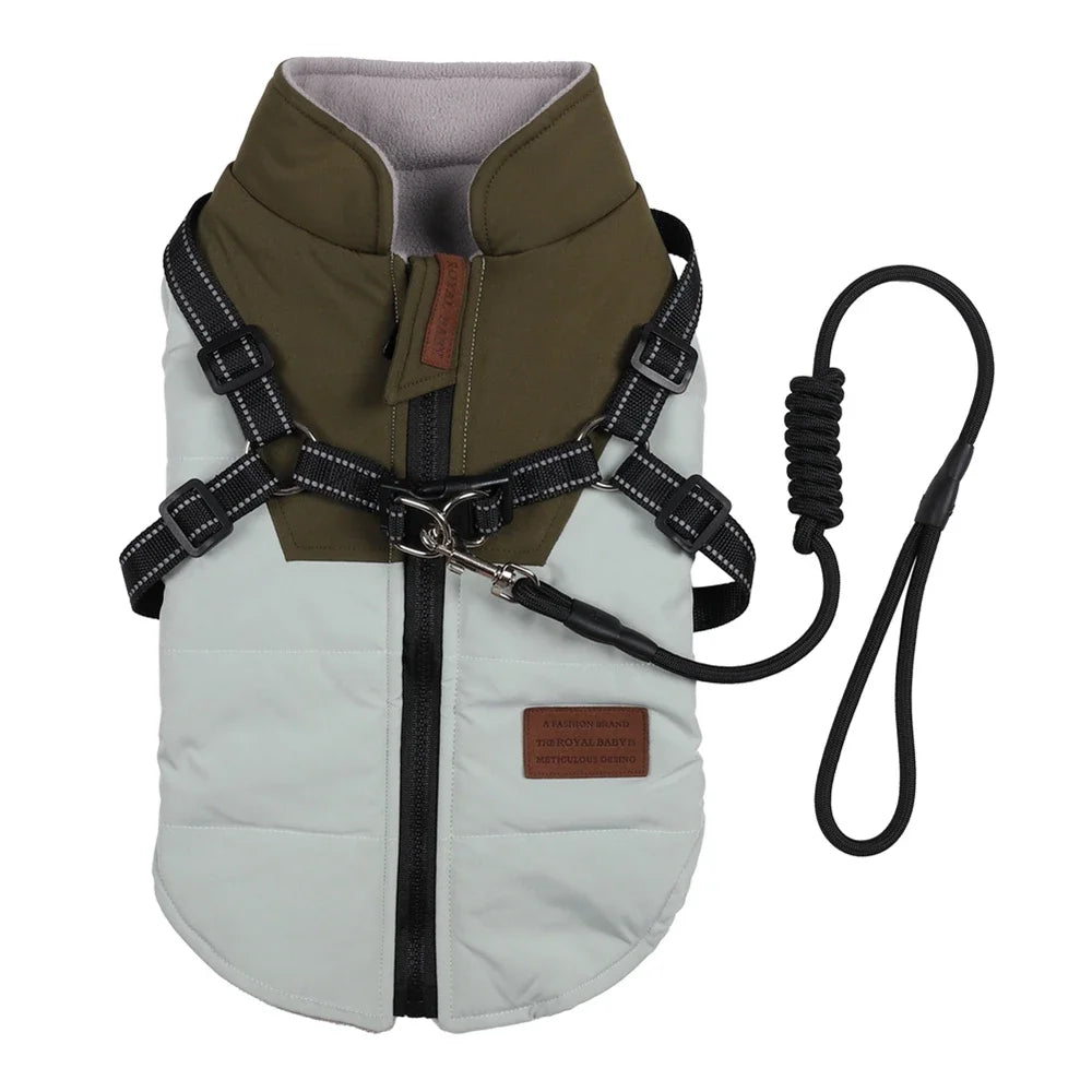 Winter Pet Dog Jacket with Harness, Warm Dog Clothes Waterproof, Big Dog Coat Outfits