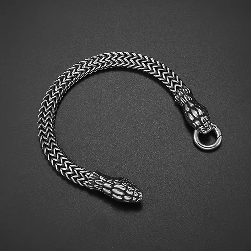 1pc Retro Classic Snake Head Animal Stainless Steel Bracelet with Ring Buckle