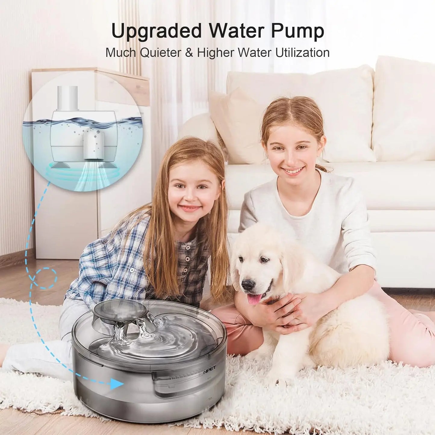 NPET DF10 Water Fountain, 170oz/1.3Gallon/5L Large Automatic Pet Water Dispenser Dog Water Bowl for Cats, Dogs, Multiple Pets
