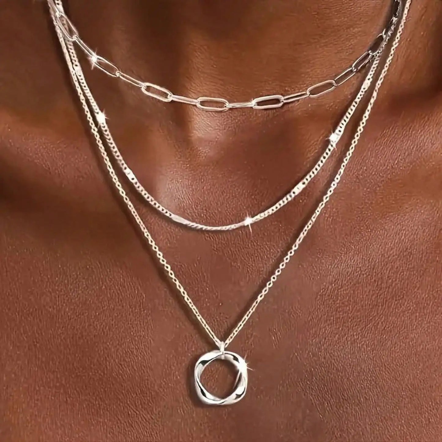 925 Silver Multilayer Necklace-Elegant Round Pendant For Women