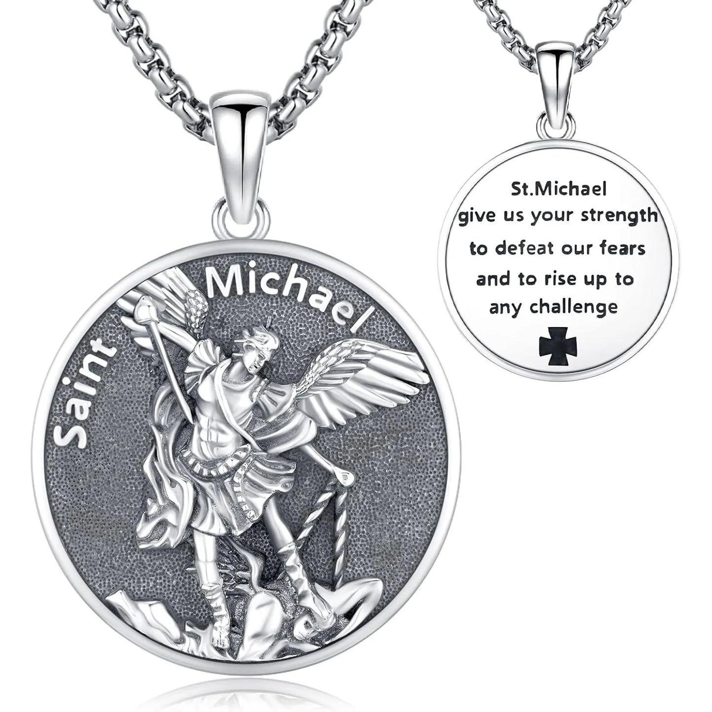 Saint Michael Necklace 925 Sterling Silver Protection Amulet for Men/Women