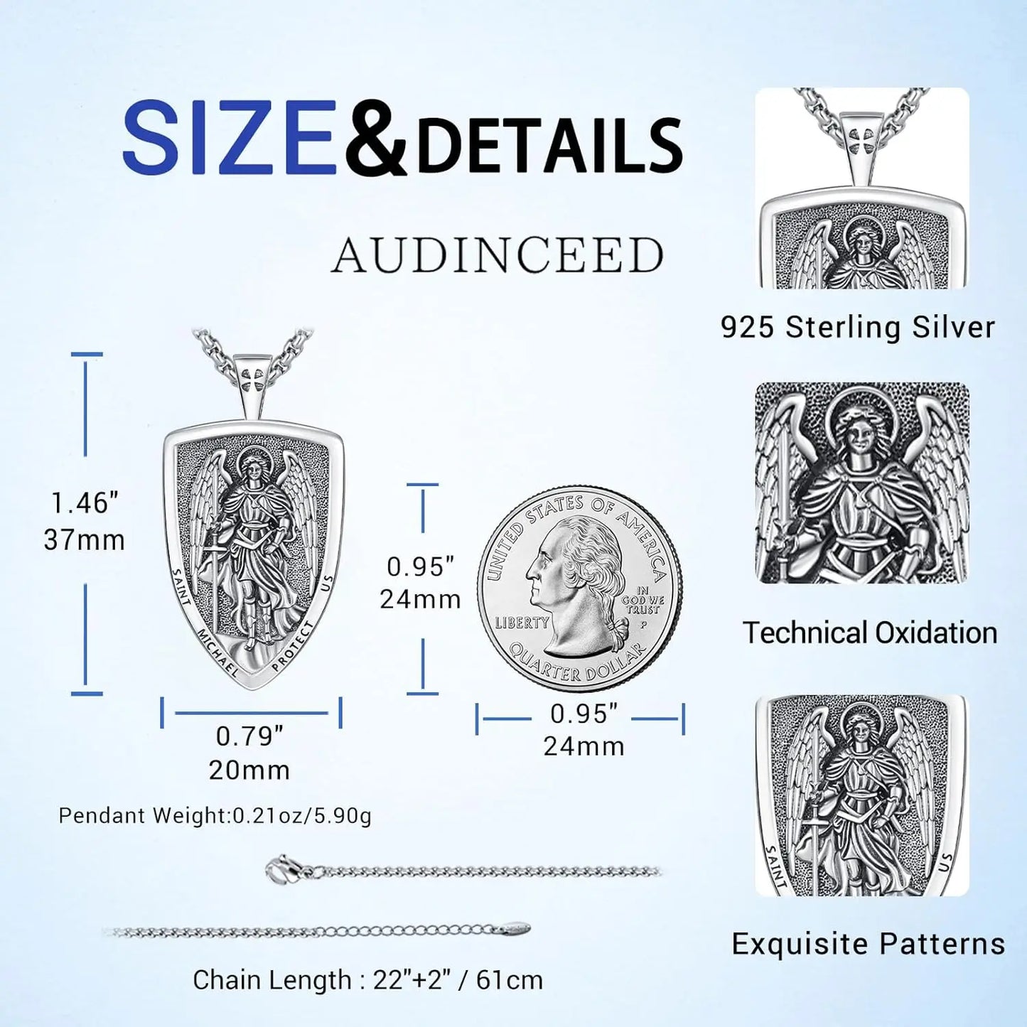 Saint Michael Cross Medal Protection Necklace 925 Sterling Silver