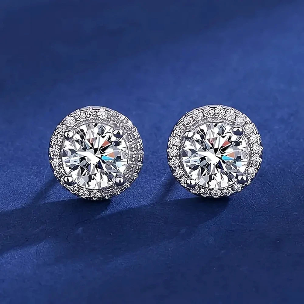 Real 0.5CT D Color All Moissanite Round Earrings For Women 925 Sterling Silver Sparkling Stud Earring