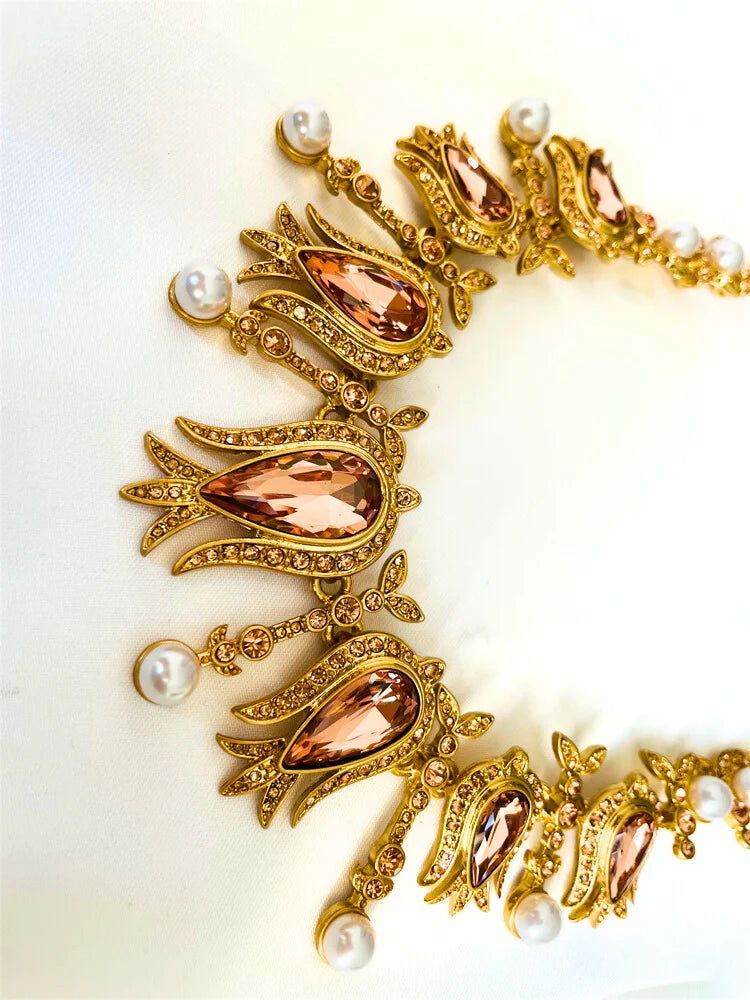 Oscar Golden crystal pearl Rhinestone Necklace