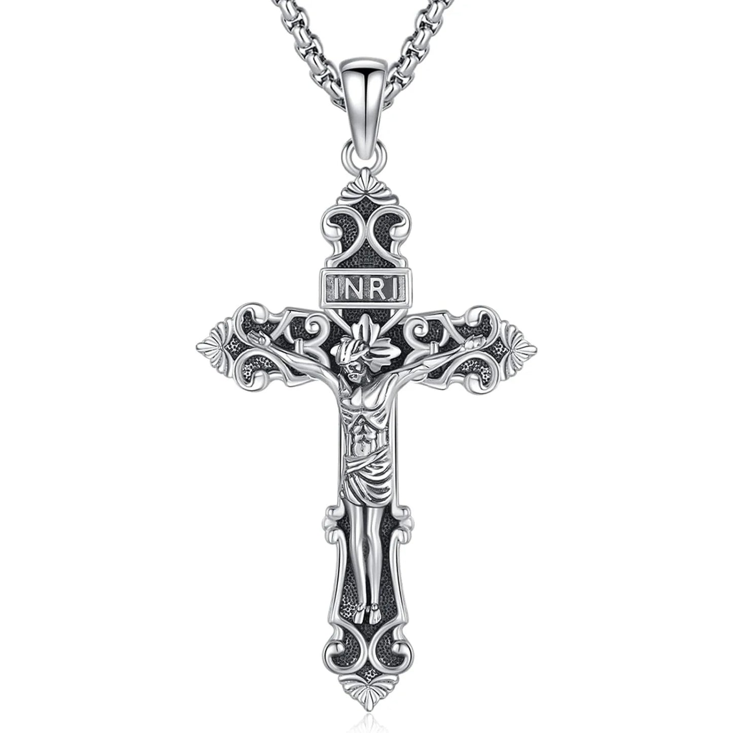 Jesus Cross Necklace 925 Sterling Silver Catholic Jesus Cross Necklace