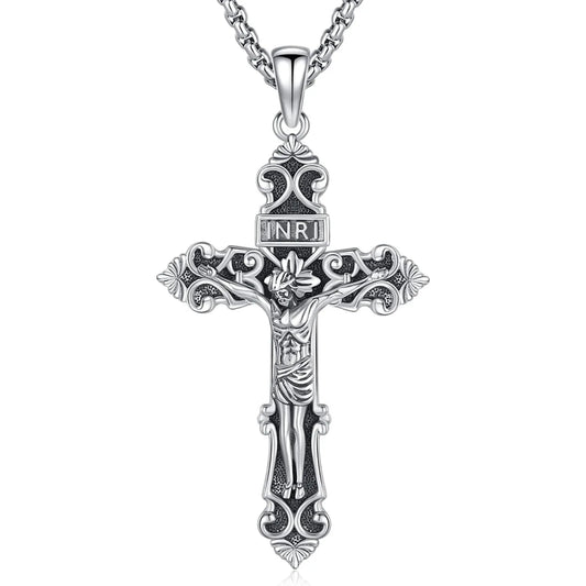 Jesus Cross Necklace 925 Sterling Silver Catholic Jesus Cross Necklace