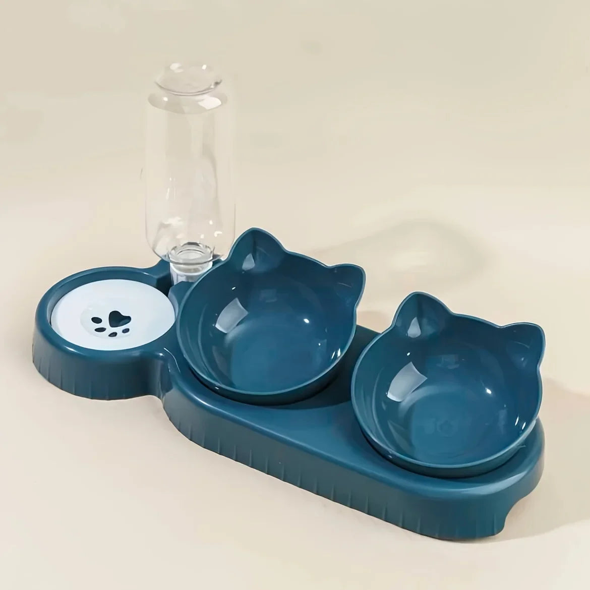 Pet Bowls With Water Feeder, 3 In 1 Ear Design Tilted Cat Water and Food Bowl, Set with Gravity Water Bottle for Neck Protection.
