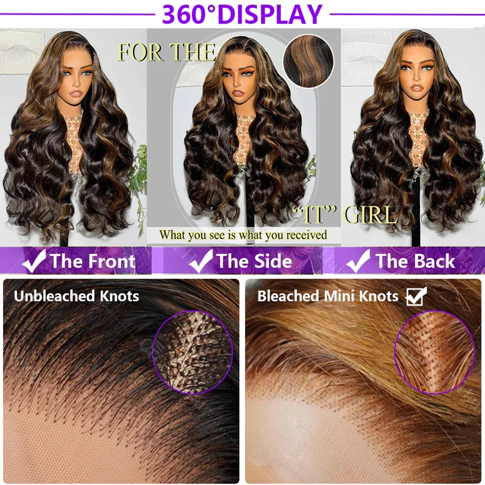 1B/30 Highlight Wig Human Hair Ombre Blonde Colored Body Wave 13X4 Lace Frontal Preplucked