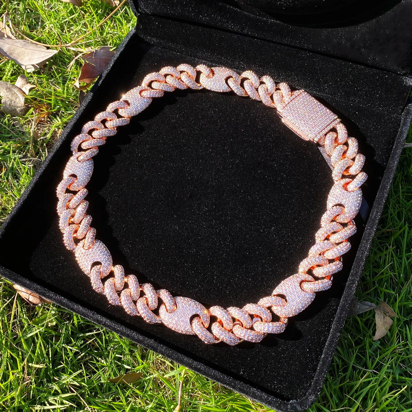 Aokaishen Iced Out Cuban Link Chain for Men Two Tone Prong Necklace Real Copper Cubic Zirconia
