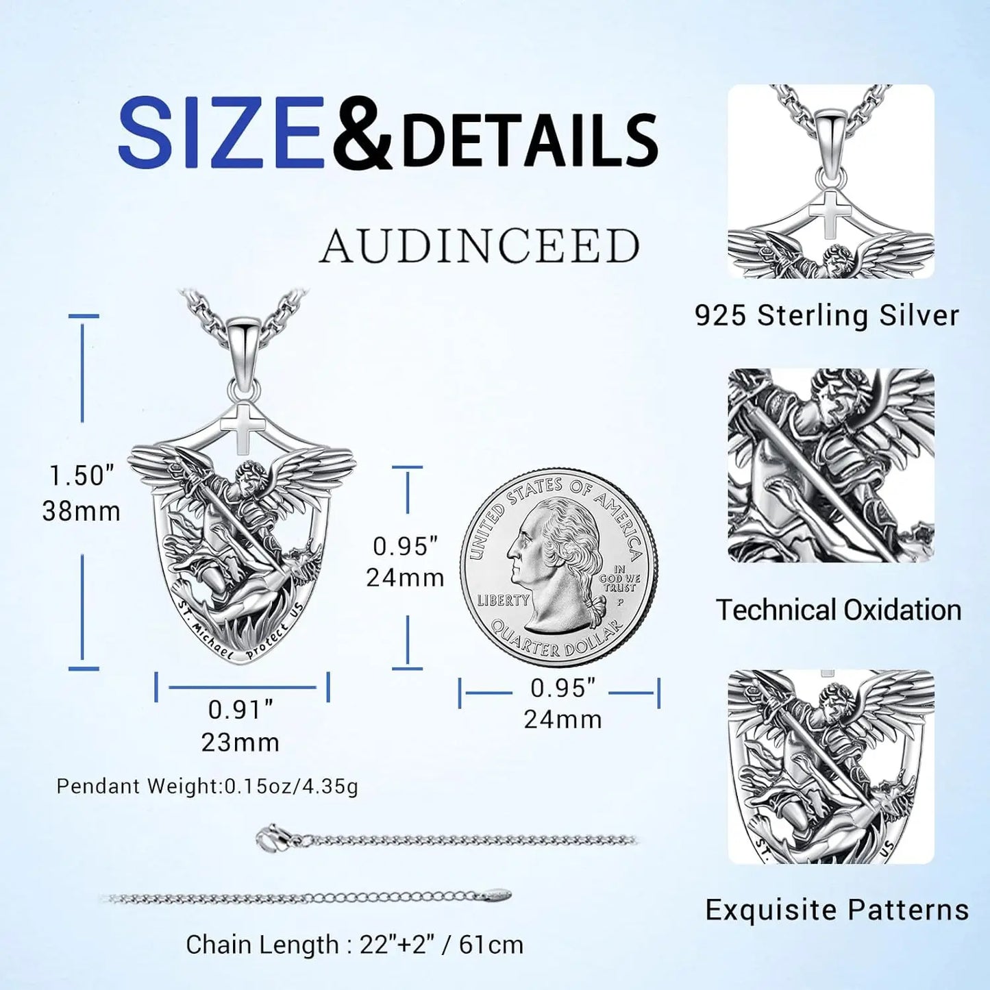 St Michael Necklace 925 Sterling Silver Archangel Michael Medal Protection