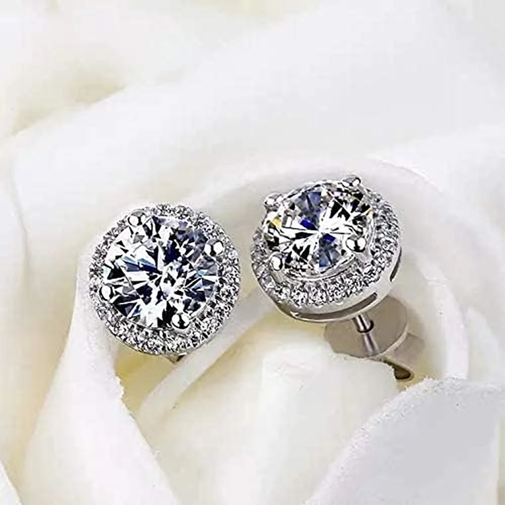 Real 0.5CT D Color All Moissanite Round Earrings For Women 925 Sterling Silver Sparkling Stud Earring