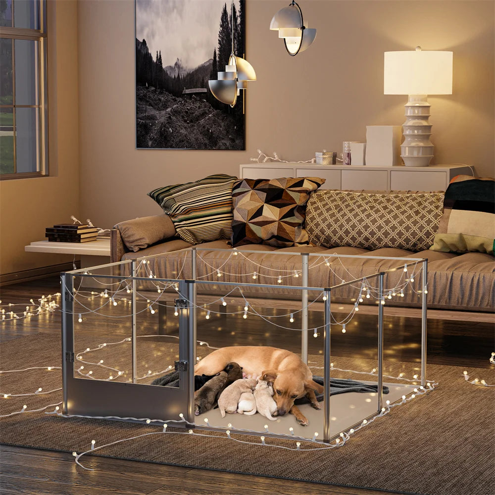 Extra Large Dog Playpen Acrylic Enclosure for Pet Animals, Bunny, Ferrets, Dog Fence Cage with Waterproof Fertility Pad