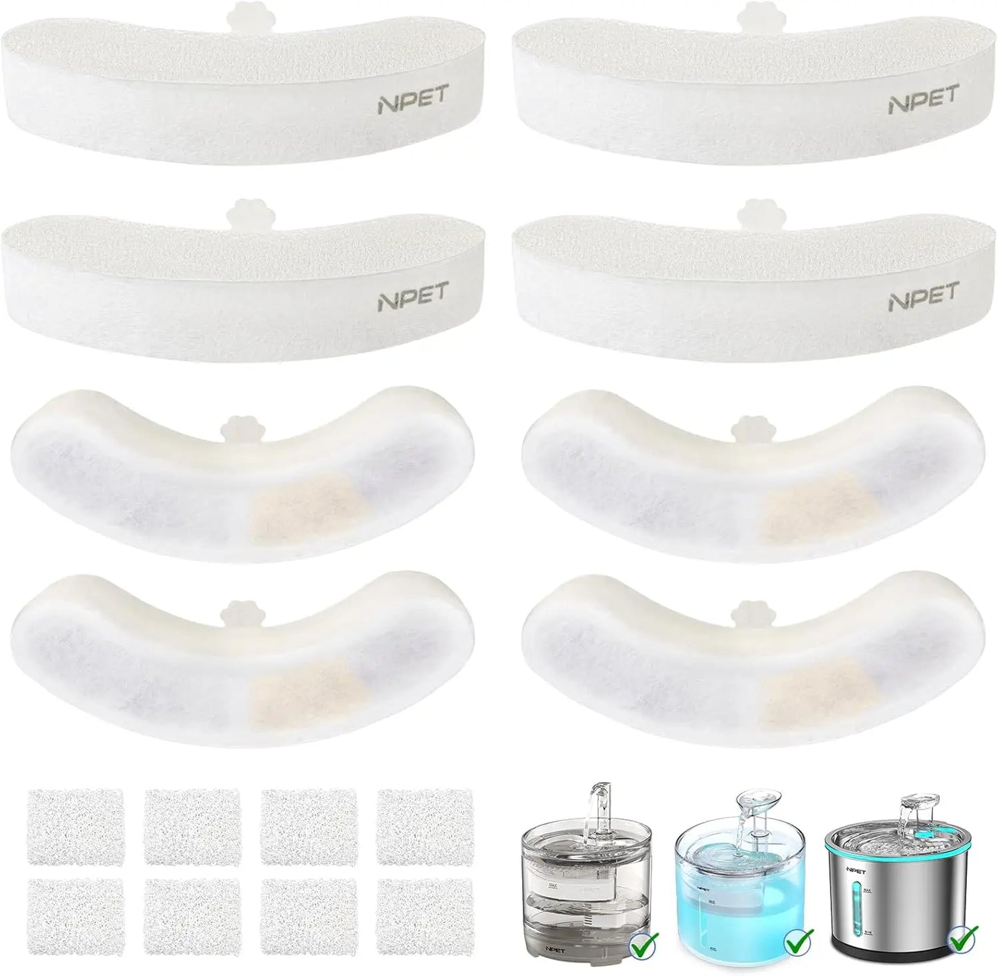 NPET Upgraded Design 4 Pack Replacement Filters for WF050/WF100 Cat Water Fountain and WF210 Stainless Steel Pet Water Dispenser