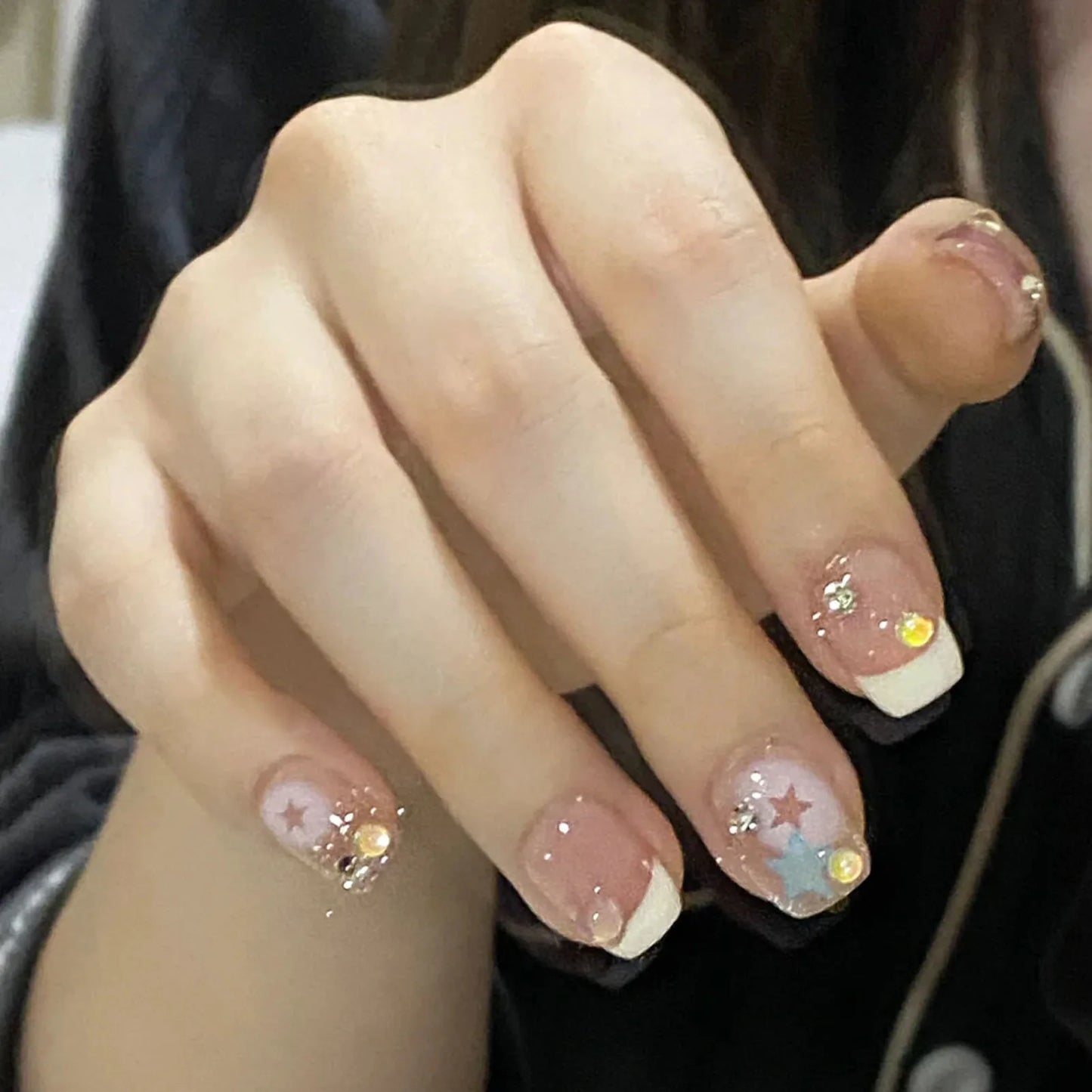 Rhinestones Decor Artificial Nail Glossy Waterproof
