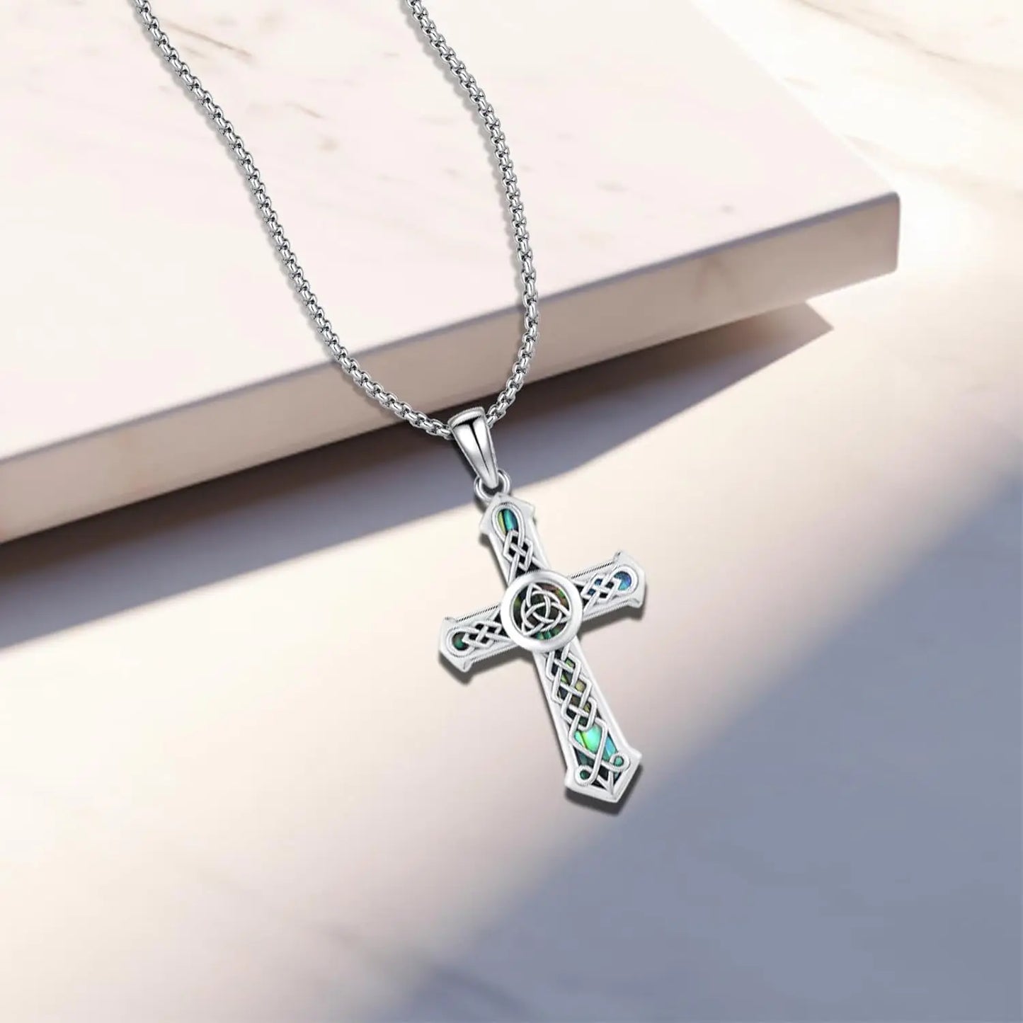 Celtic Cross Necklace 925 Sterling Silver Cross Pendant Wiccan Necklace