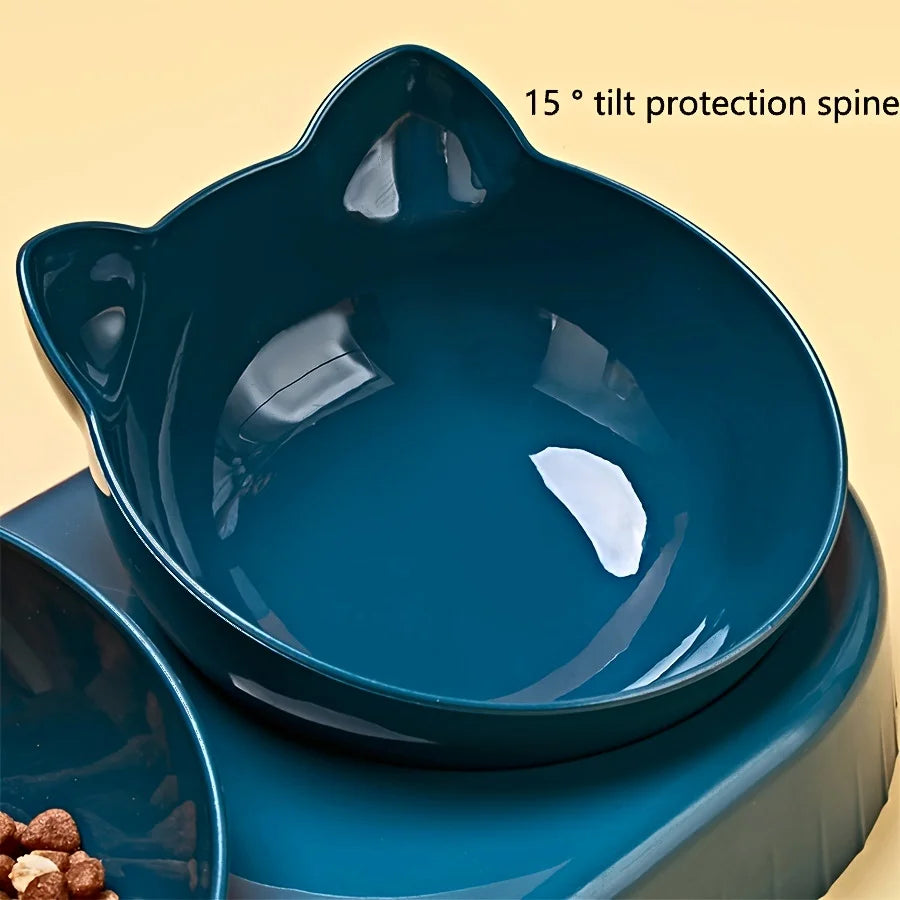 Pet Bowls With Water Feeder, 3 In 1 Ear Design Tilted Cat Water and Food Bowl, Set with Gravity Water Bottle for Neck Protection.
