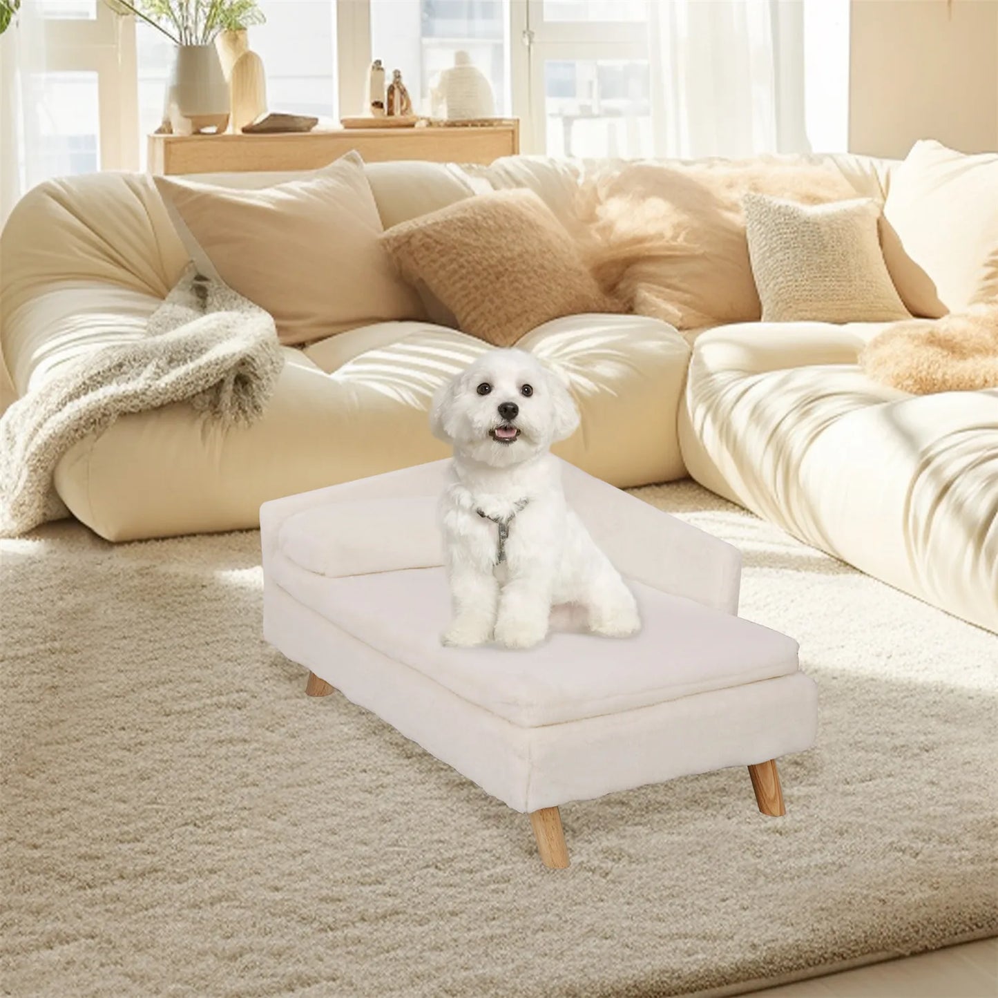 Elevated Pet Bed, Nordic Pet Stool Bed with Cozy Pad Waterproof, Pet Sofa Bed with Sturdy Wood Legs for Small Dogs and Kittens