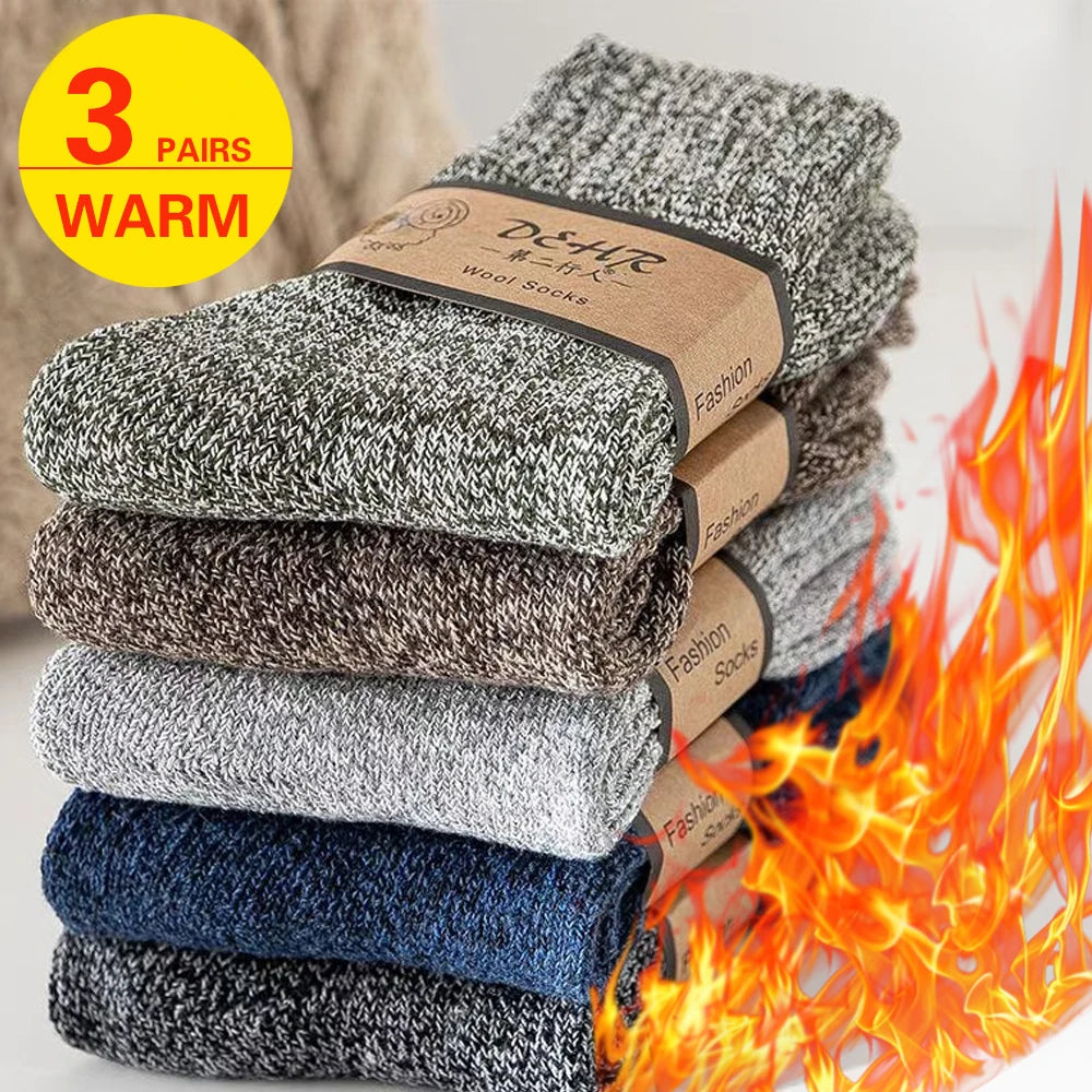 3 Pairs Winter Thick Towel Men's Socks, Outdoor Sports Long Socks Cold Resistant Frost Proof