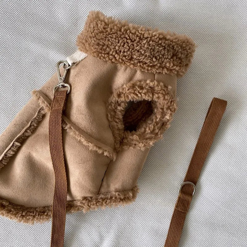 Classic Solid Color Dog Vest, Autumn and Winter Wool Warm, Pet Small/Medium-sized Jacket, Warm Vest with Traction and Buckle Velvet.