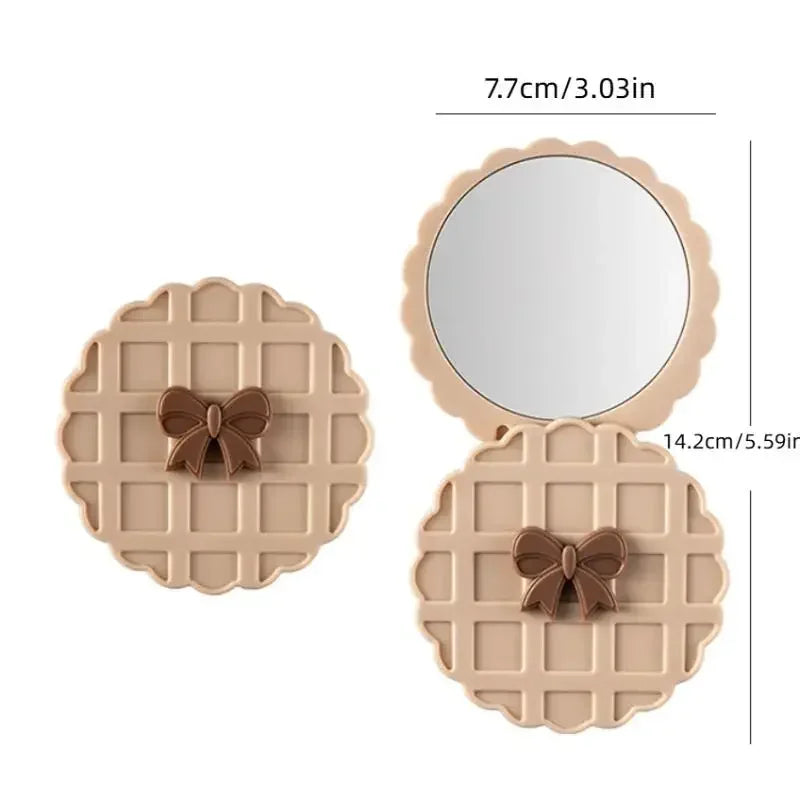 1PCS Waffle Shape Slide Double-Sided Makeup Mirror, Portable Compact Pocket Hand Personalized Beauty Cosmetic Mirror,
