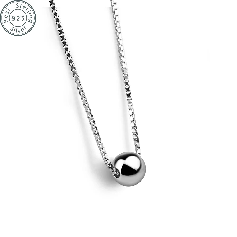 Sterling Silver Ball Necklace, Solid 925 Silver Chain 16 "+2 "Adjustable jewelry