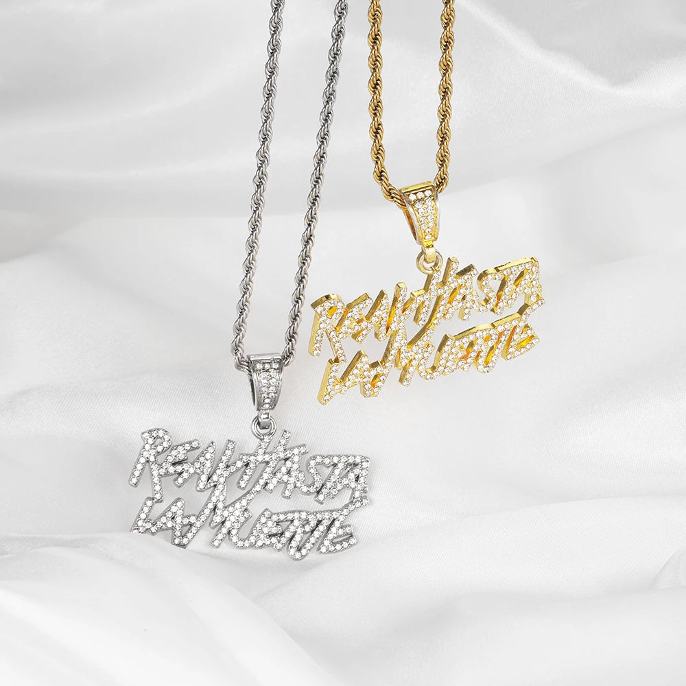 Street Style Real Hasta La Muerte Letter Bling Pendant Necklace