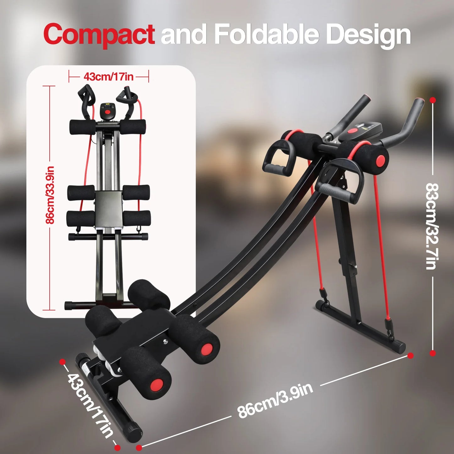 GIKPAL Foldable Ab Machine Workout Equipment for Home Gym, Core & Abdominal Trainer Fitness Equipment, Max 440lbs LCD Display