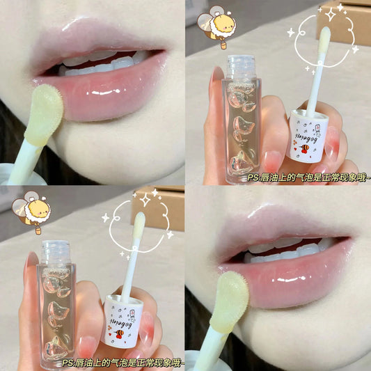Peach Honey Lip Oil Plump Moisturizing Non-sticky-hydrating Gloss, Long-lasting clear liquid lip Balm