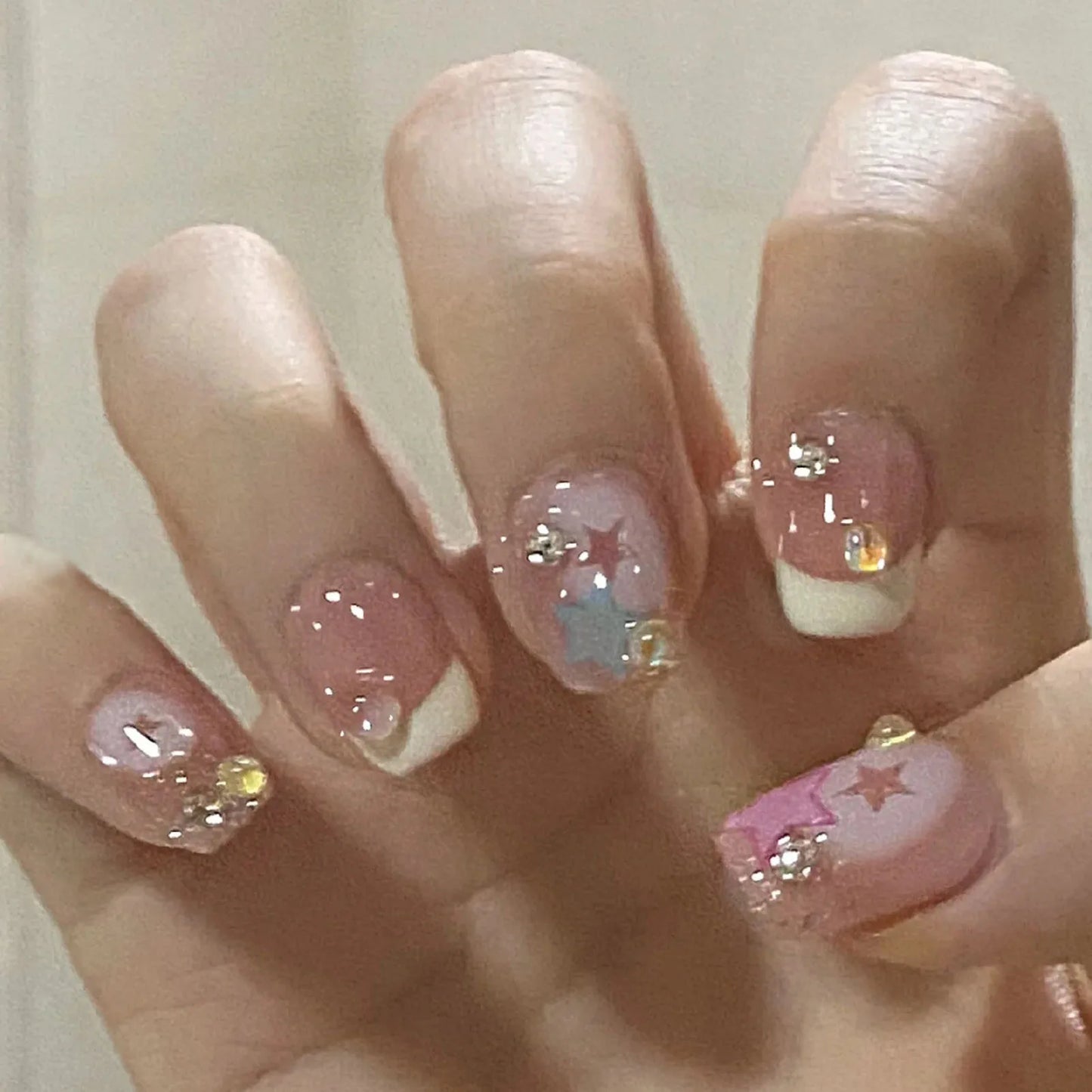 Rhinestones Decor Artificial Nail Glossy Waterproof