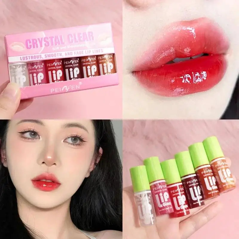 6 Pieces Glass Mirror Lip Gloss Set, Hydrating Lightweight Lip Balm, Glossy Shimmer Sheer Tint Peach Cherry Pink
