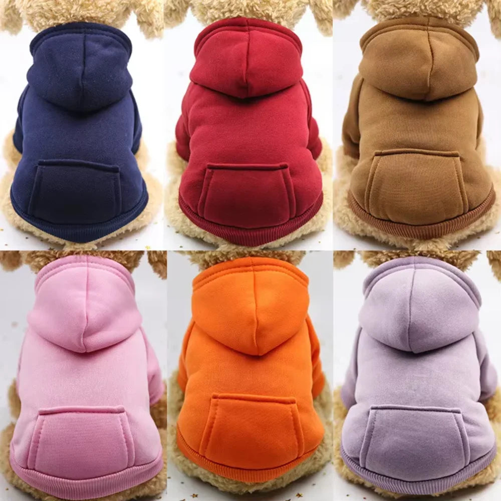 Dog/Cat Hoodie, Pet Warm Autumn Winter Coat, Solid Color Cotton Dog Clothes with Pocket, Outdoor Designer Clothes