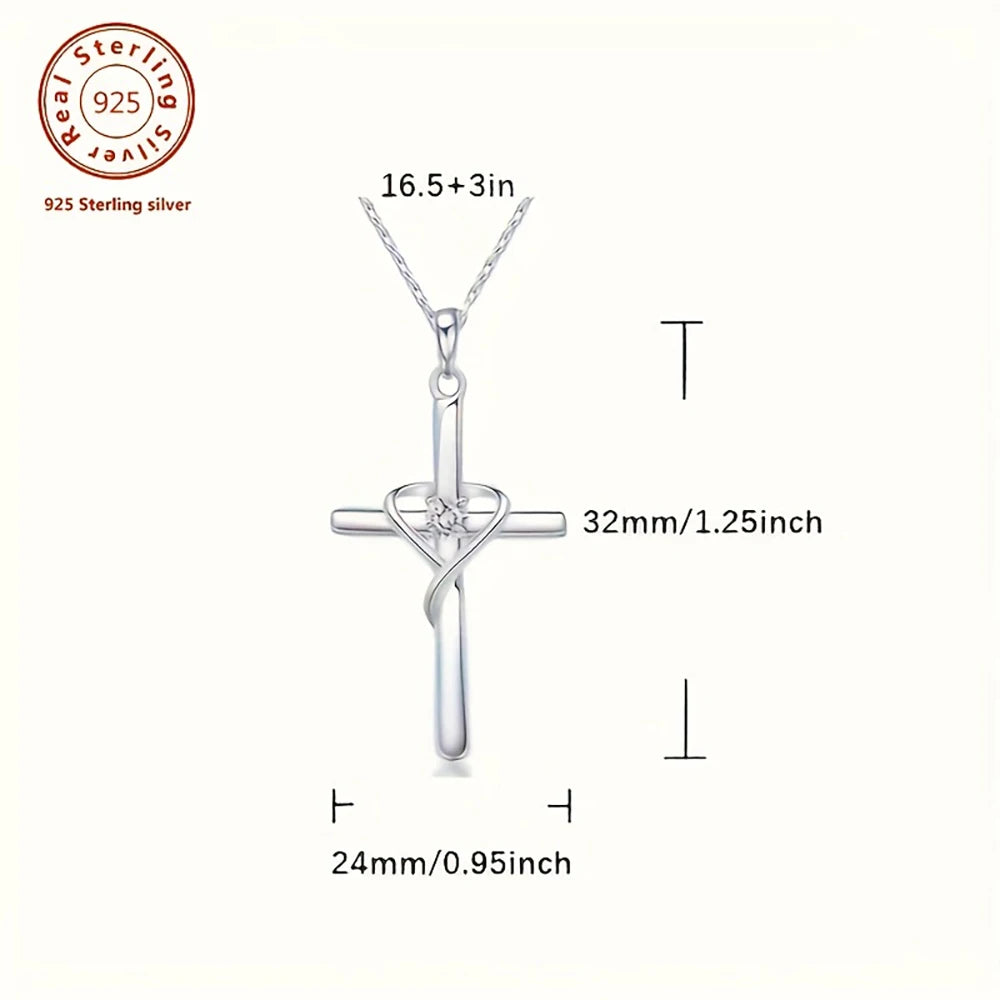 925 Sterling Silver Cross Zircon Necklace Pendant for Women Chain Prayer