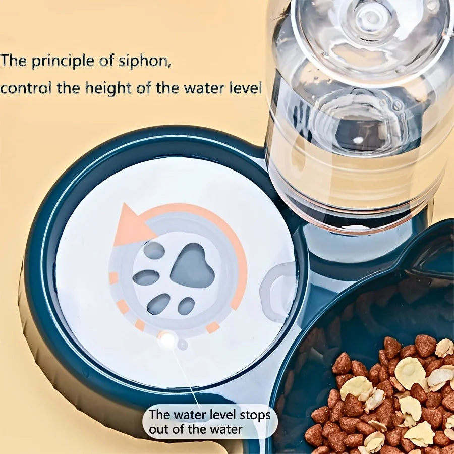Pet Bowls With Water Feeder, 3 In 1 Ear Design Tilted Cat Water and Food Bowl, Set with Gravity Water Bottle for Neck Protection.