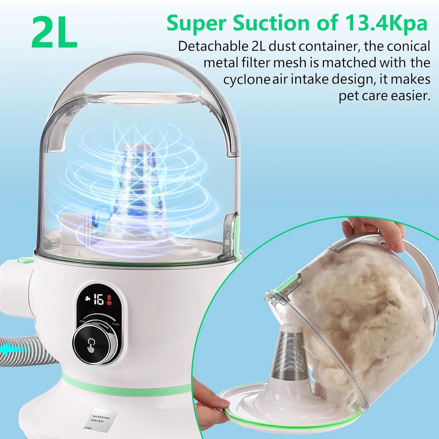 Pet Grooming Kit with 2L Vacuum Suction 99% Pet Hair, Professional Quiet Dog Grooming Vacuum Kit with 5 Grooming Tools for Pets.