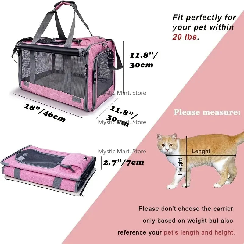 Soft Sided Airlines Approved Pet Carrier for Large Pet Dog Bag and Cat, Large Capacity Portable Folding Carrier Bag