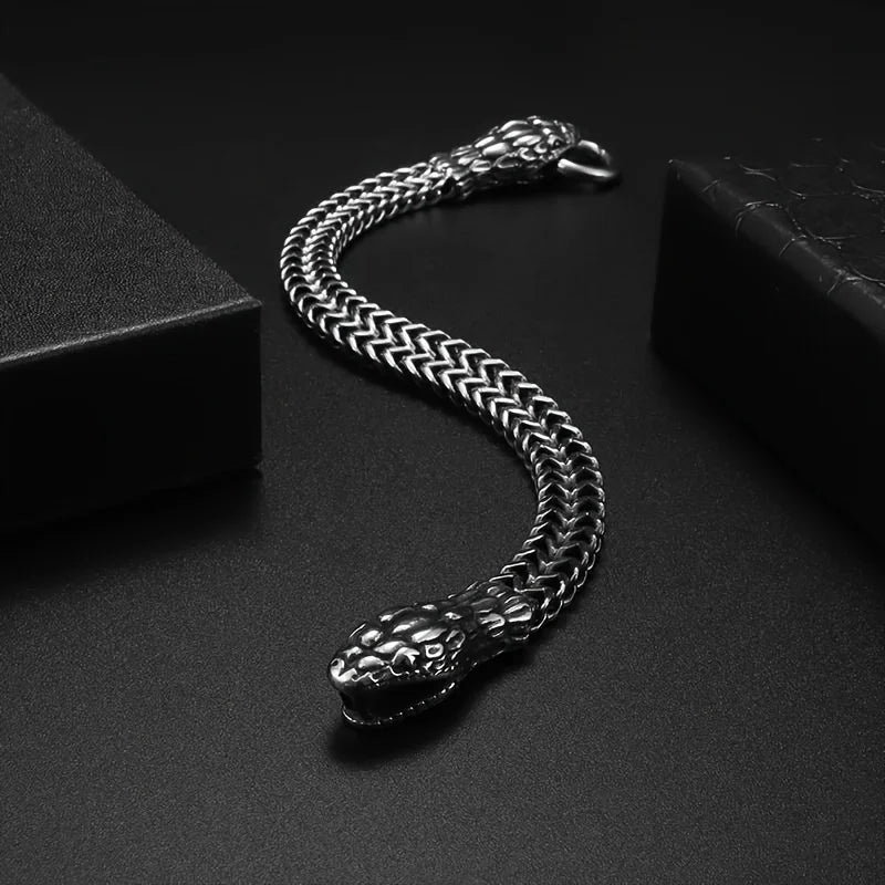 1pc Retro Classic Snake Head Animal Stainless Steel Bracelet with Ring Buckle