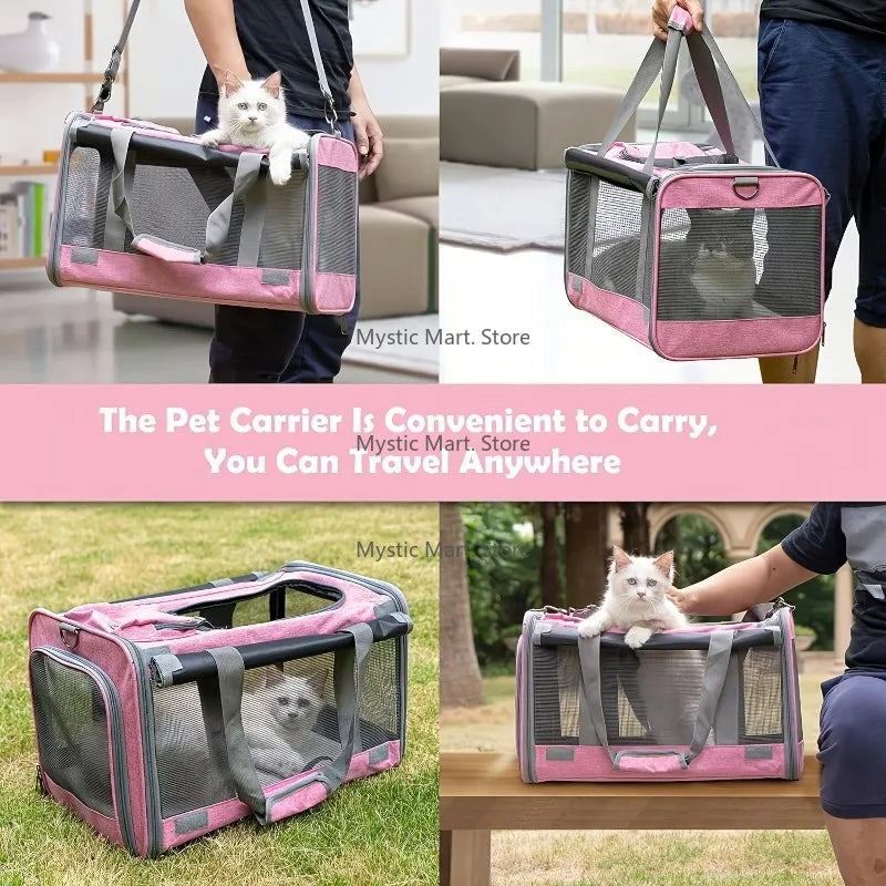 Soft Sided Airlines Approved Pet Carrier for Large Pet Dog Bag and Cat, Large Capacity Portable Folding Carrier Bag