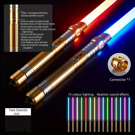 15-color 2-in-1 Metal Gravity Sensing Light up Saber Toy Sword, Light sword Upgraded Version, Party Glow Sword