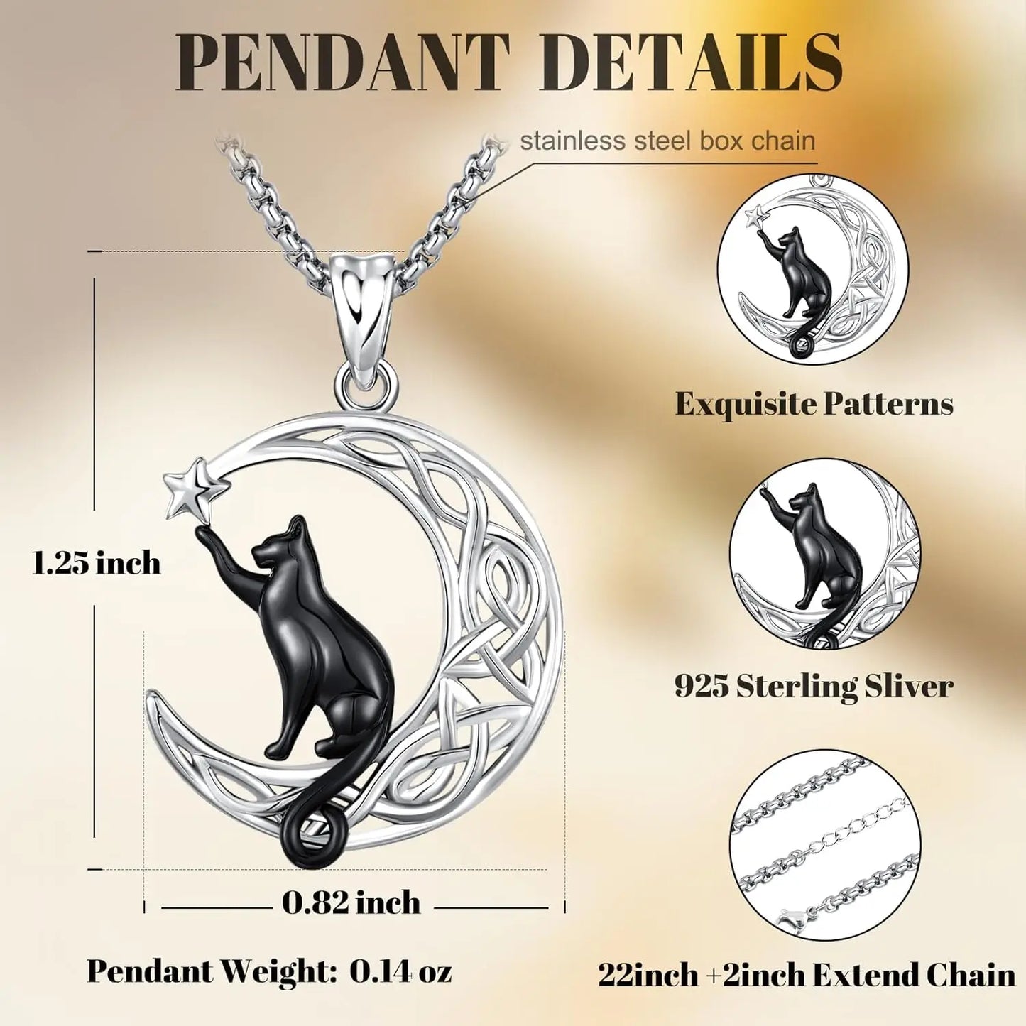 Black Cat Celtic knot Necklace 925 Sterling Silver Cute Animal Pendant