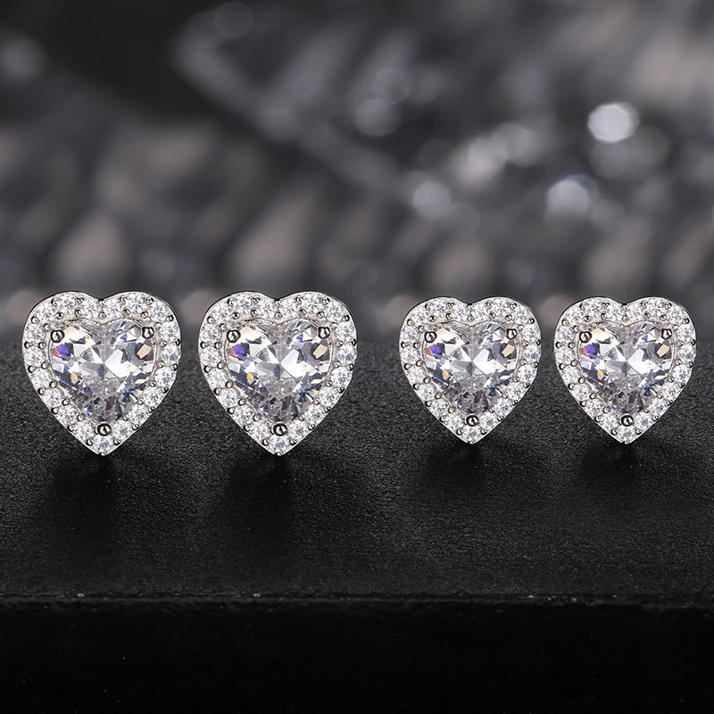 TUHE Unisex VVS1 Heart Moissanite Women Earrings 925 Silver 4MM/5MM Silver 925 Earrings